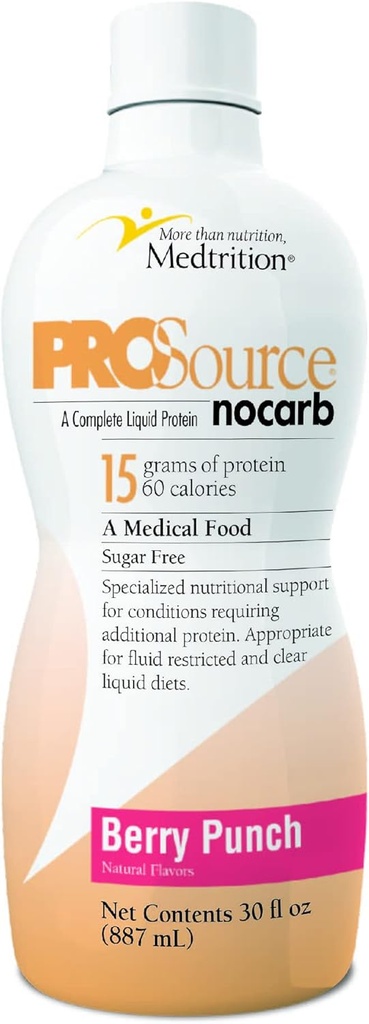 Liquid Collagen Peptides Type I, III 15 Grams Protein per Oz. |Prosource NoCarb Berry Punch 4 Bottles Pack Medtrition|