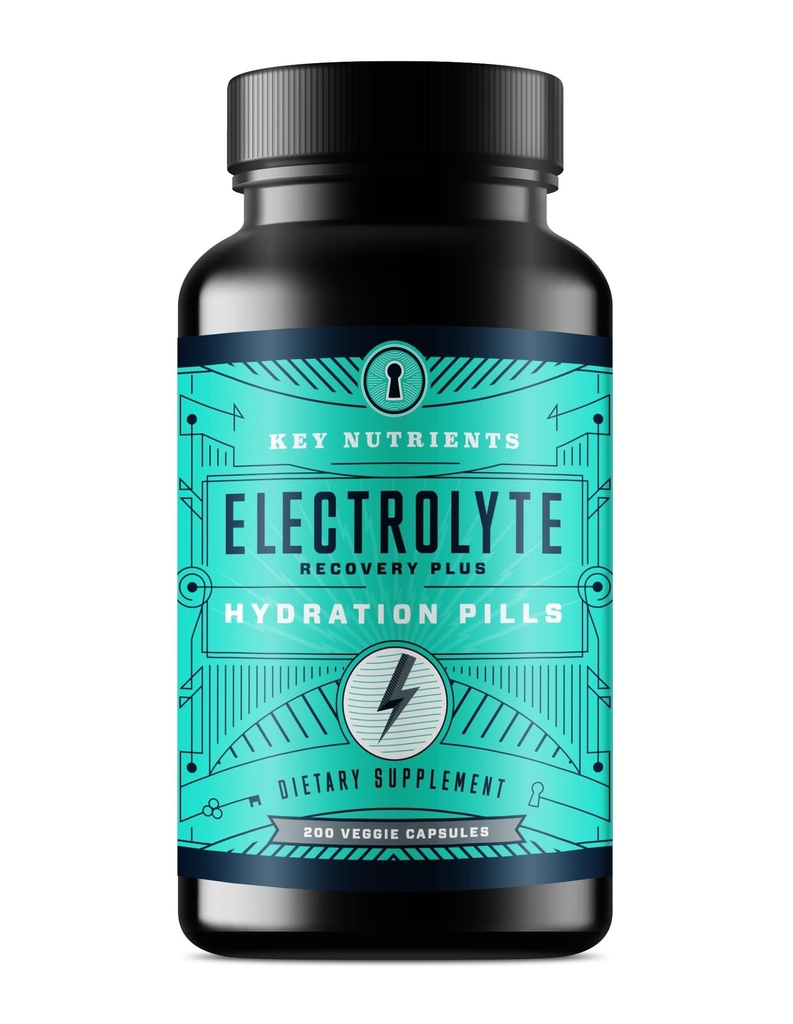 KĽÚČOVÉ NUTRIENTY Tablety Electrolyte, 200 kapsúl, soľné tablety pre Dehydratáciu, tablety nalačno - soľné pilulky s elektrolytmi, bez cukru, bezlepkové hydratačné tablety vyrobené v USA