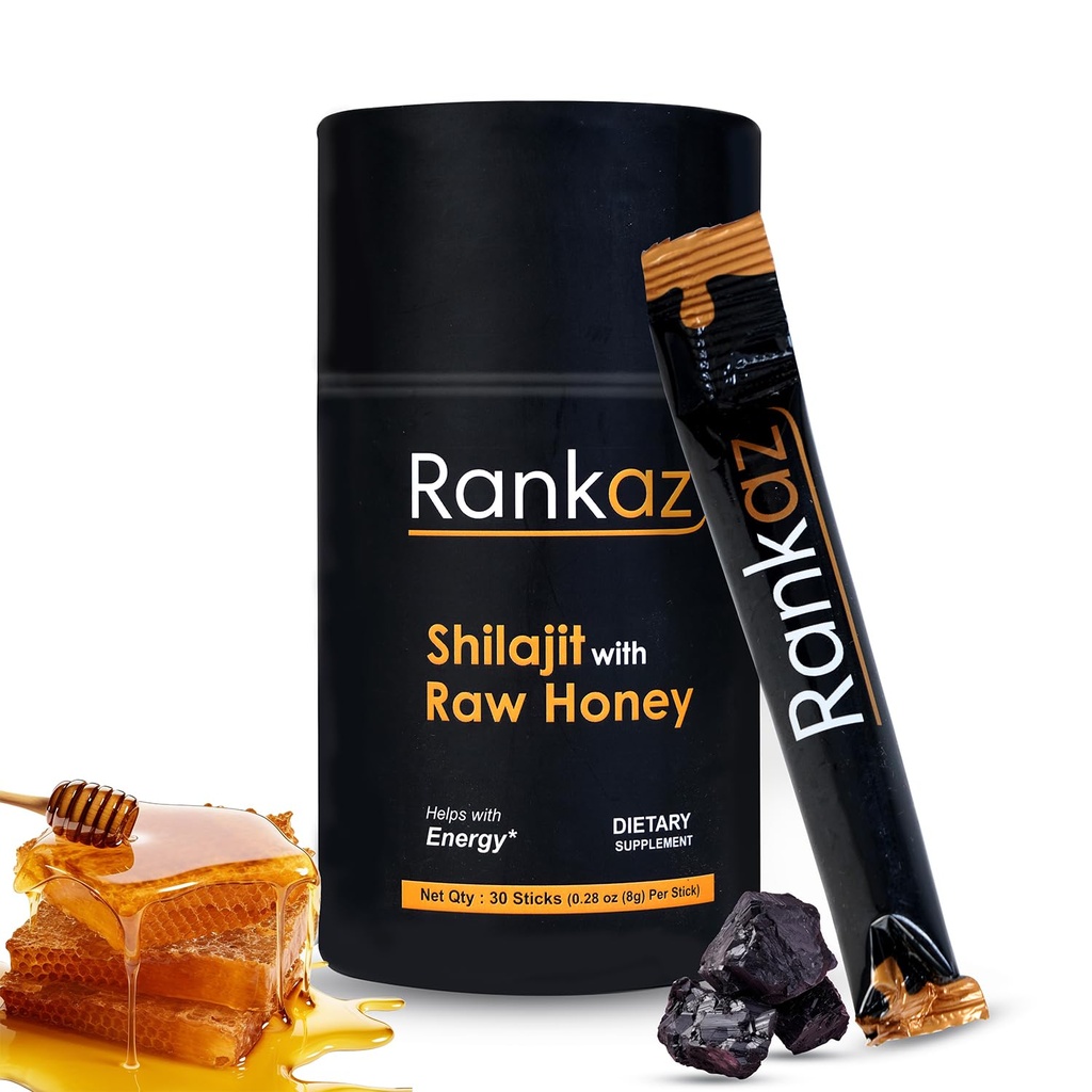 Rankaz Natural Shilajit Honey Sticks Organic - 30 Sticks, Shilajit Honey Fulvic Acid a Trace Minerals