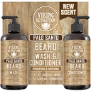 Viking Revolution Palo Santo Beard Wash and Beard Conditioner Set s argánskymi a jojobovými olejmi - Zmäkčuje a posilňuje - Prírodné Palo Santo Vôňa - Brada Šampón s koreňom ženšenu extrakt (17 oz)