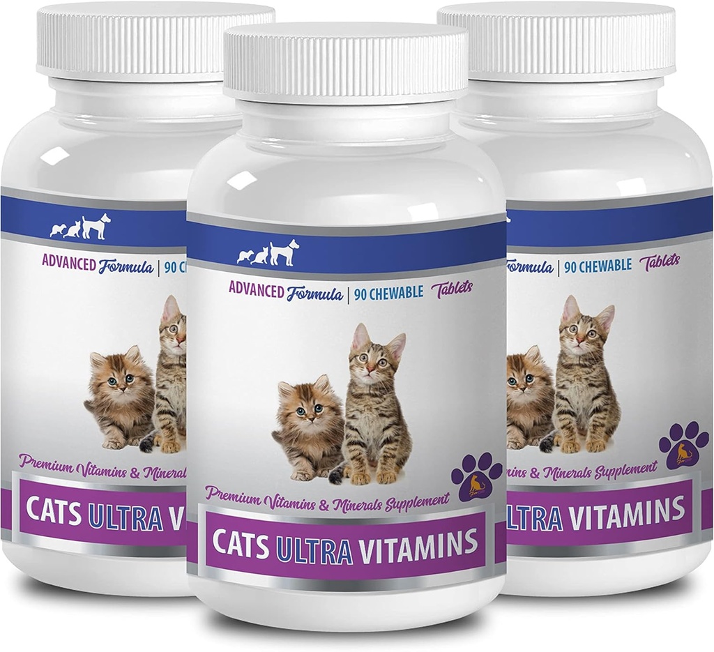 antioxidant pre mačky - Ultra Vitamíny pre mačky - Zdravé minerály a vitamíny Formula - Žuvačky - Vápnik pre mačky - 3 fľaše (270 Treats)
