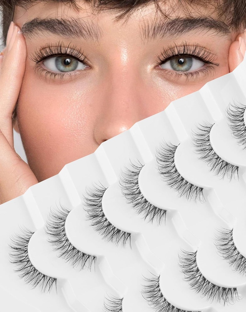 Prírodné falošné riasy jasné pásmo Lashes Natural Look Jiocolor Wispy Faux Mink Lashes Demi-wishies Fake Lahes 12MM 7 Pairs Wispy Dream [7mm-12mm]