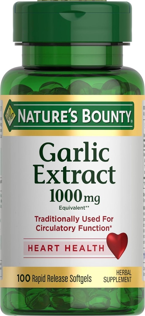 Príroda sa Bounty cesnak extrakt, bylinné doplnok, podporuje cirkulačné funkcie, 1000mg, 100Rapid Release Softgels