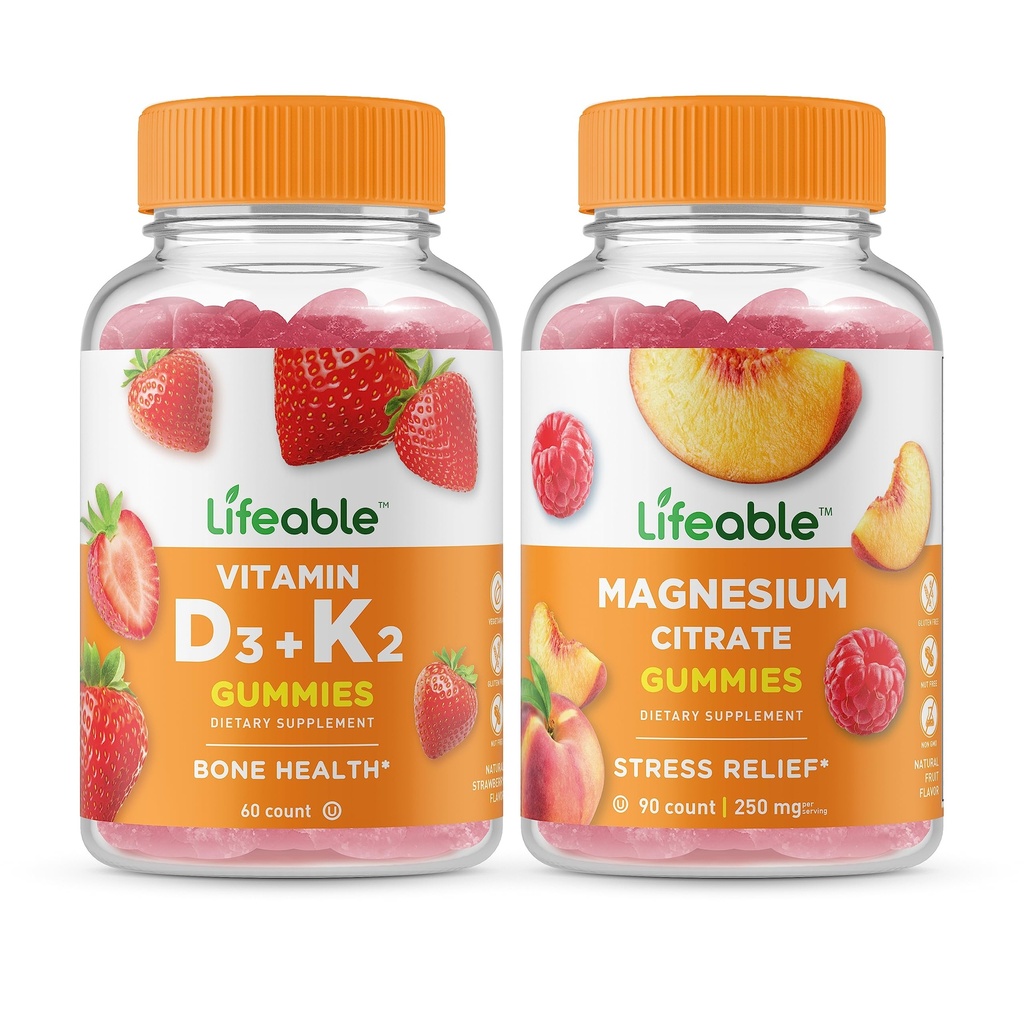 Životaschopný vitamín D3 + vitamín K2 + horčík 85 mg, Gumies Bundle - veľké ochutnávky, vitamínové doplnky, bez lepidla, bez GMO, žuvacia guma