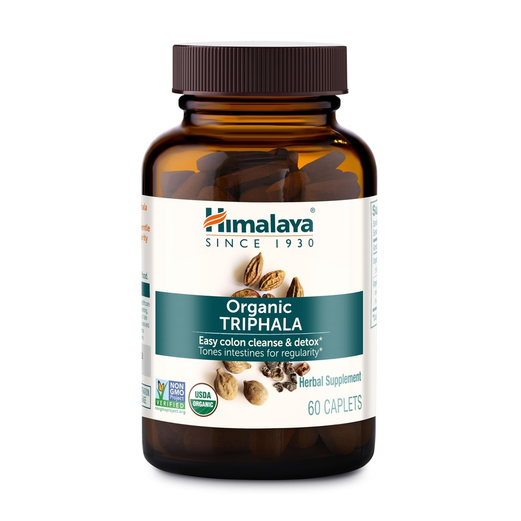 Himalaya Organic Triphala, 2-mesačná zásoba, pre Colon Cleanse, Detox & Príležitostná zápcha, USDA Certified Organic, Non-GMO, Gluten-Free, Extract & Powder Herbal Supplement, 688 mg, 60 Caplets