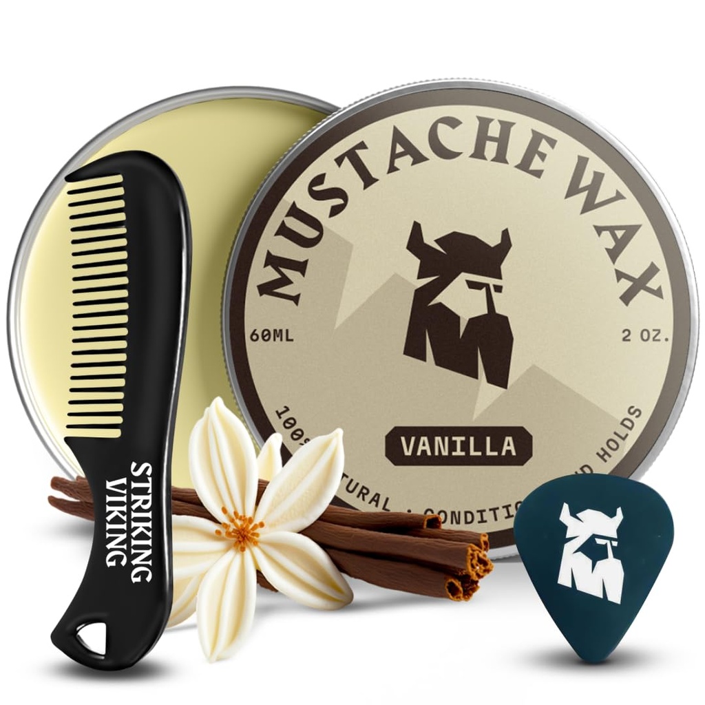 Striking Viking fúzy Wax & Comb Kit - 2 oz, Vanilla - Kompletné fúzy rukopis pre mužov - Strong-Hold Styling & Wax Strong Hold - Pocket-Size Precision & Styling Comb