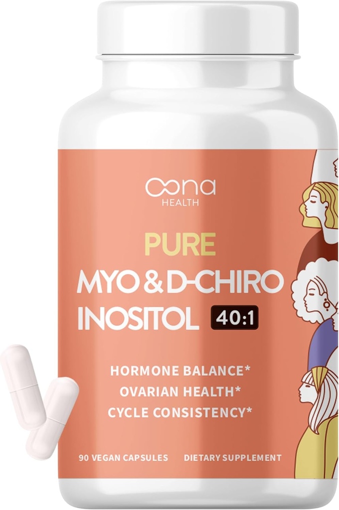 Vegan Myo-Inositol & D-Chiro Inozitol Supplement for Women - PCOS Relief, Hormonal Balance, Ovarian Support, Ovulation Suplement - Ideal Ratio 40:1-90 Cap - Fertility Supplements for Women