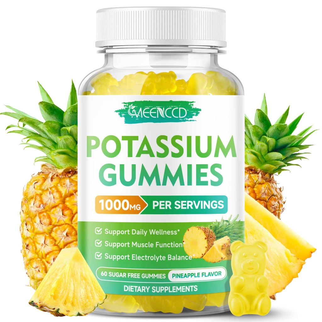 Dusičnan draselný 1000 mg, Draslík s vysokou potenciou Supplement Gumies pre dospelých Ženy a mužov, Podpora nohy Crumpy a zdravie svalov, bez cukru, Ananásová príchuť, 60 Počet