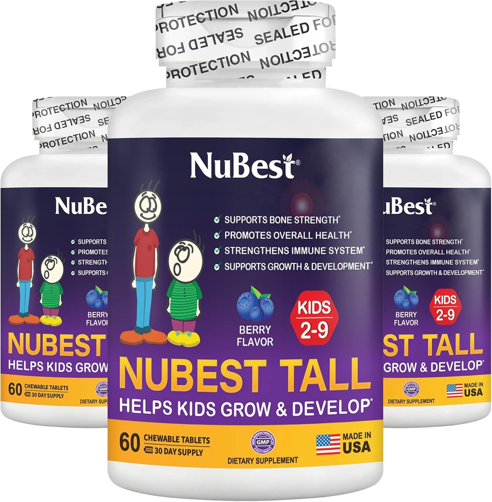 NuBest Tall Kids - Multivitamíny a minerály pre vek 2 až 9 - Bone Strength & Imunity Support - Pomáha deťom, Batoľatá zdravé - Živočíšne tvary - 180 Žuvacie Berry Tablety 3 mesiace Dodávka