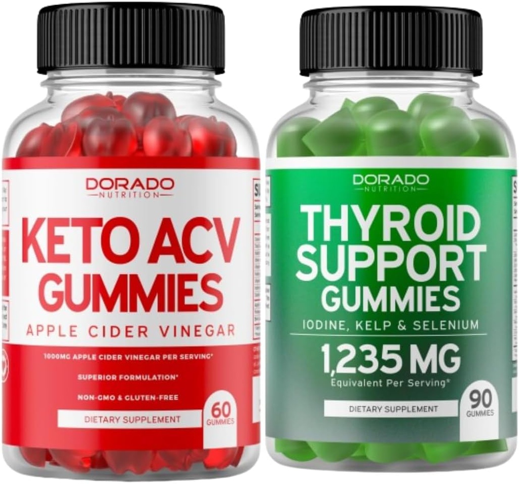 Keto ACV Gummies (60 gróf) Advanced Weight Loss Formula a podpora štítnej žľazy (90 gróf) Support Supplement with Ashwaganda, Iodine, Bladderwrack, Kelp & Schisandra - Non-GMO, Vegan & Made in USA