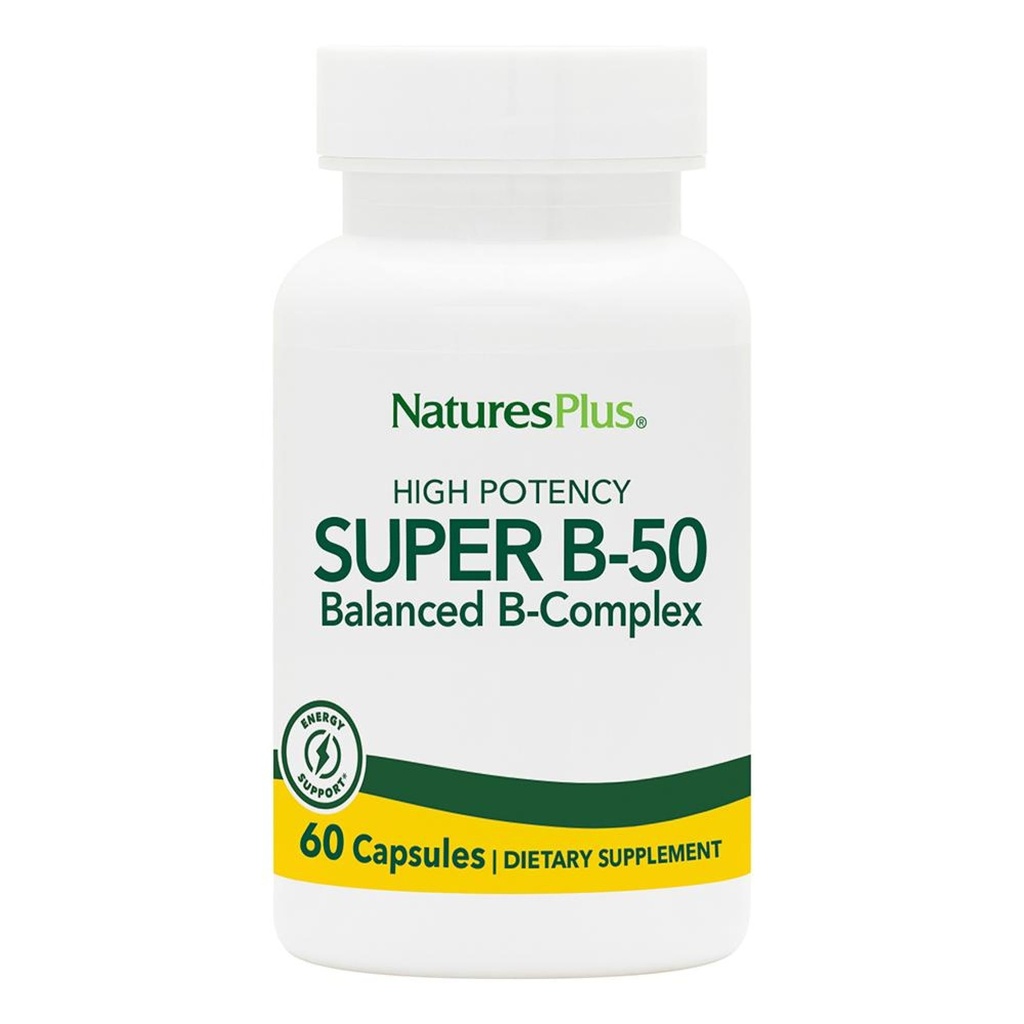 PrírodaPlus Super B50-60 Vegetariánske kapsule - Vysoká potencie B komplex vitamínové doplnky - Mozog & Energy Booster - Gluten-free - 60 porcií