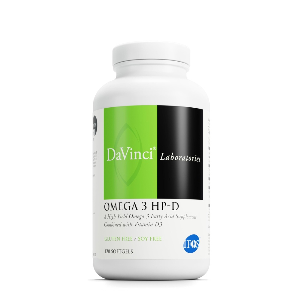 DAVINCI Labs Omega 3 HP-D - Dietary Supplement for Healthy Joints and Immune, Cardiovaskulárna podpora a podpora zdravia pokožky - s vitamínom D3 a viac - bez lepidla - citrónová aróma - 120 Softgels