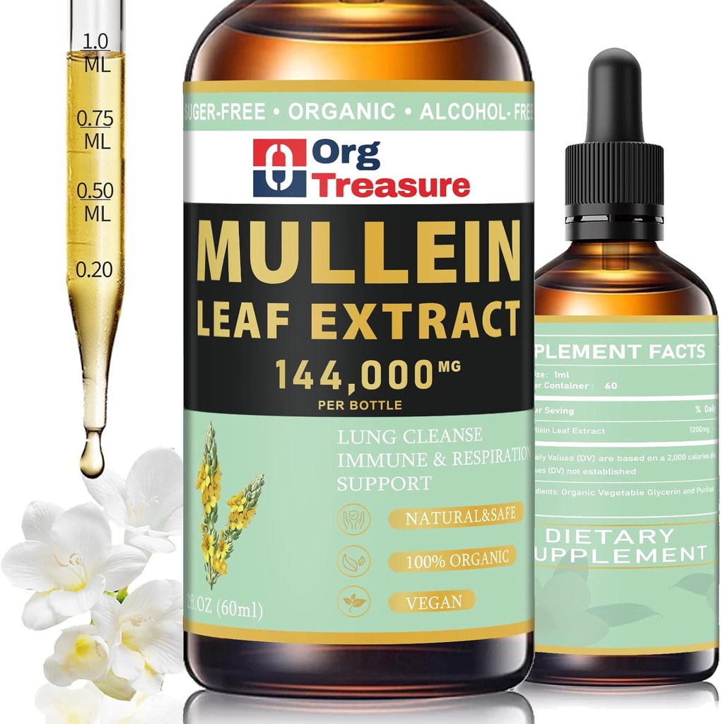 Mullein kvapky pre Pľúca - Organické Mullein Leaf Extract - Lung Cleanse & Detox, Respiration and Immune Support, Natural Herbal Supplement, As Liquid, Tinture, Tea, 2 FL OZ