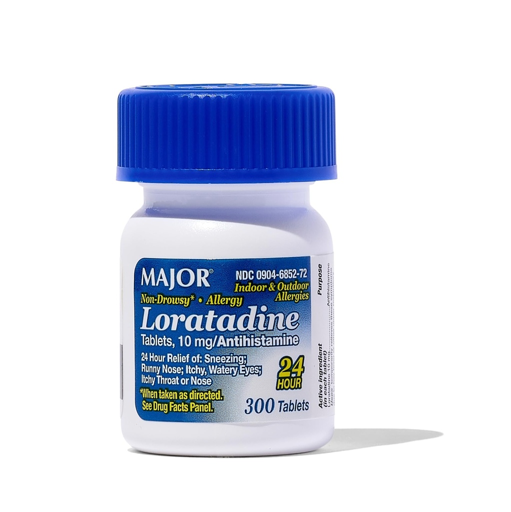 Veľké alergie Loratadine 10 mg tablety - Non-Drowsy Alergická medicína pre dospelých a deti vo veku 6+ - Podporuje 24-hodinovú úľavu od alergie - Denné alergické tablety - Antihistaminikum - 300 Tablety
