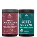 Ancient Nutrition Multicolagen Protein Powder, unflaved, 24 Servings + Supergreens Powder, Greens Flavor, 25 Servings