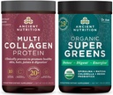 Ancient Nutrition Multicolagen Protein Powder, unflaved, 24 Servings + Supergreens Powder, Greens Flavor, 25 Servings