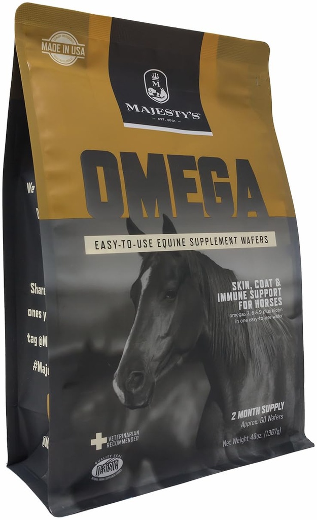 Majesty's Omega Wafers - Superior Horse / Equine Skin, Coat, a Immune Suplement - Omega 3, 6, 9 a Biotin - 60 Počet (2 Mesiac dodávky)