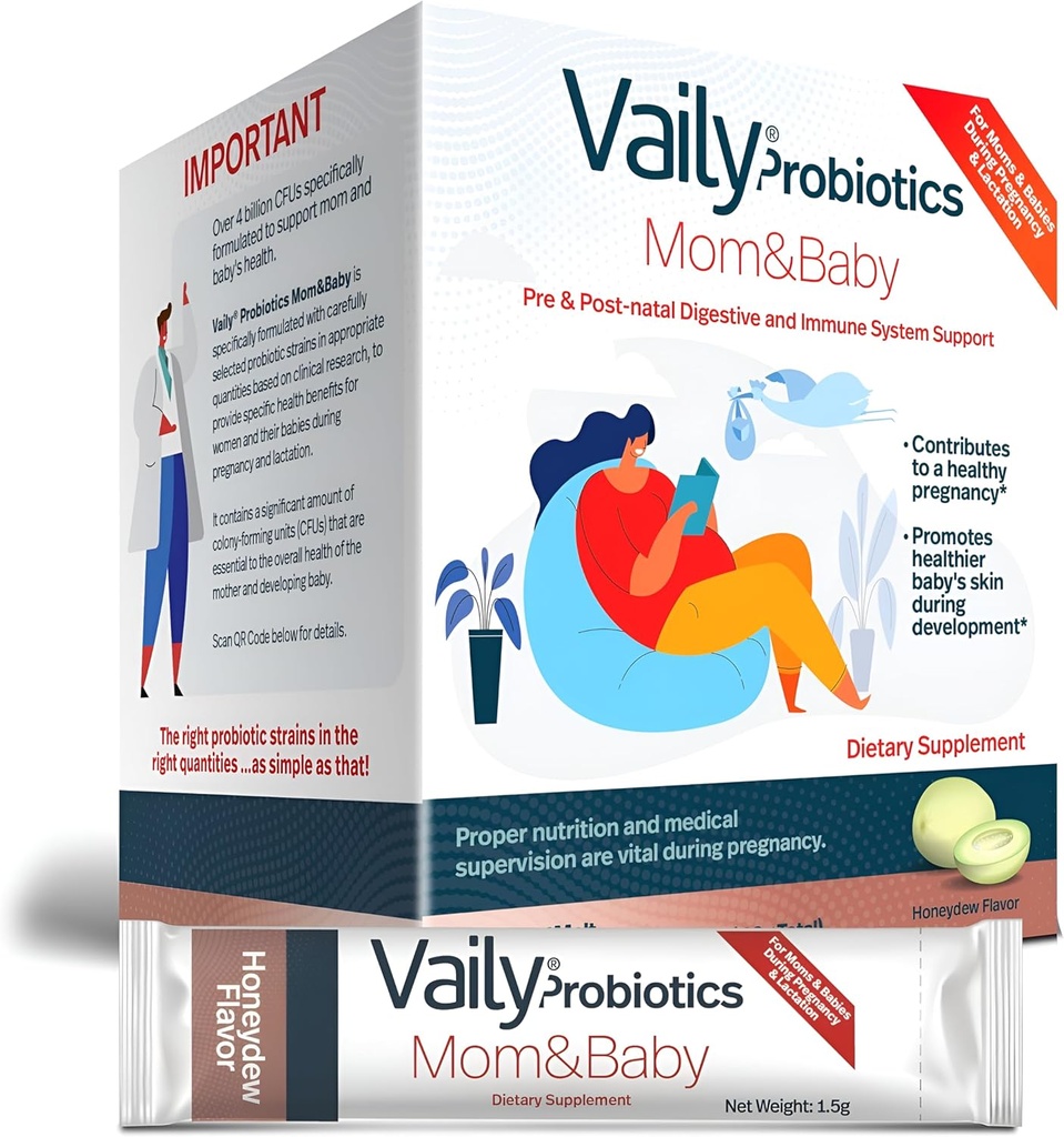 Vaily mama & Baby Probiotiká - Post- a prenatálne vitamíny Probiotiká Prášok pre ženy - Posilňuje imunitný systém a tráviace zdravie, zdravá detská koža - prenatálne esenciálne, jednoduché trávenie - 30 Sticks