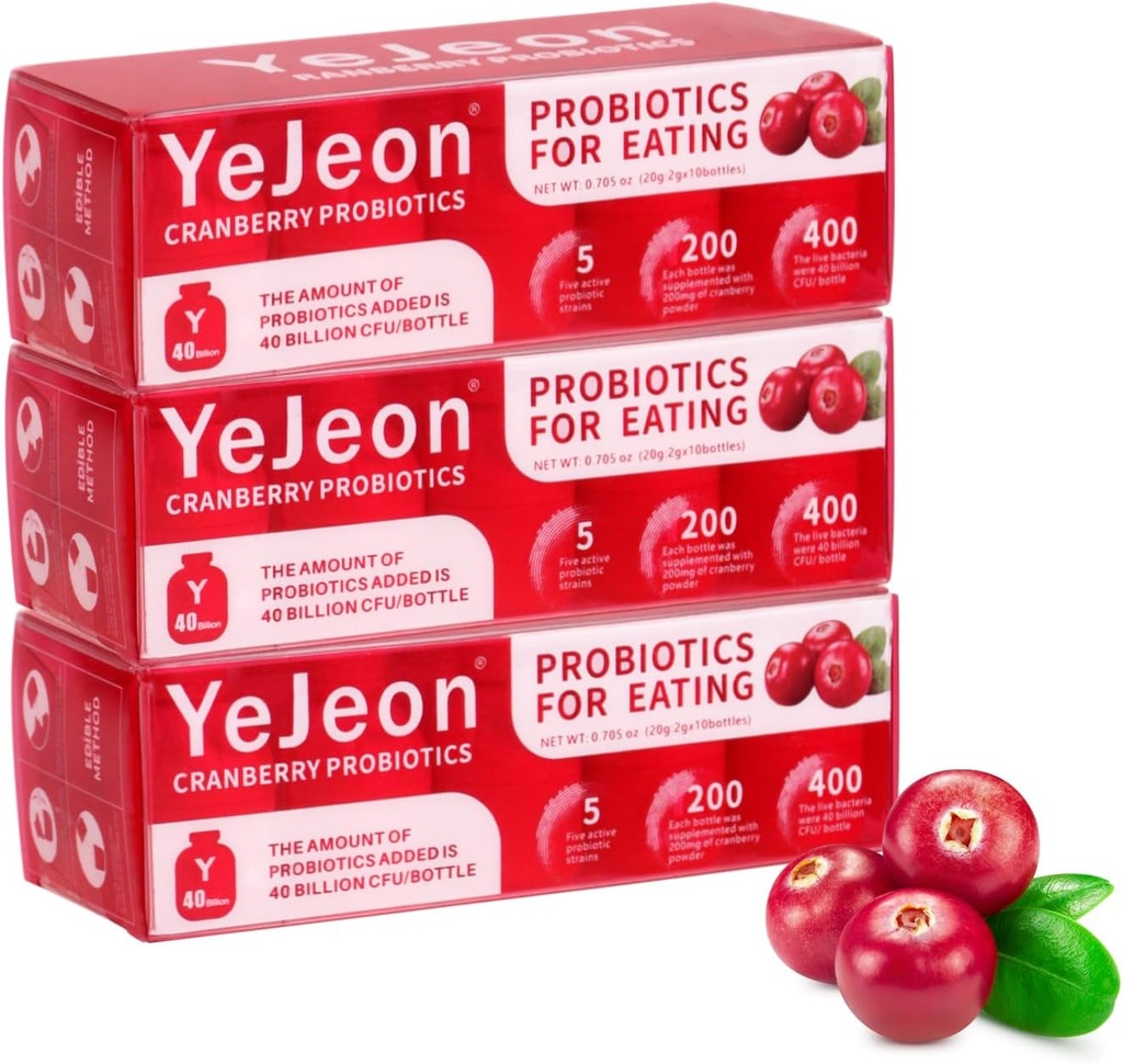 YeJeon Cranberry probiotiká pre ženy - PH Balance, Digestive, UT, & Feminine Health - 40 miliárd CFU - 5 jedinečných ženských kmeňov - Organic Probiotic for Women's Vaginal Health-3 Packs
