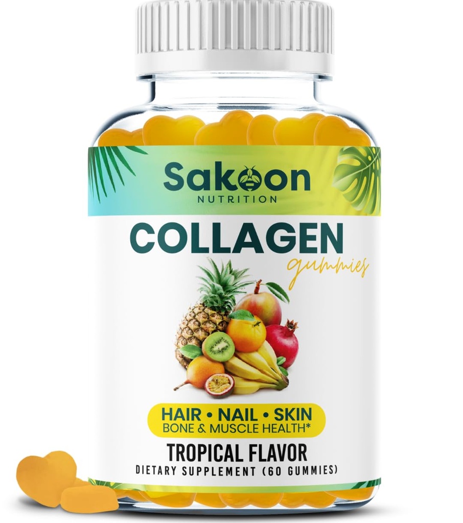 Halal Collagen Gummy pre ženy a mužov - Proti starnutiu, rast vlasov, starostlivosť o pleť a silné nechty Proteínové kolagénové doplnky - Non-GMO, Gluten Free - Made in USA