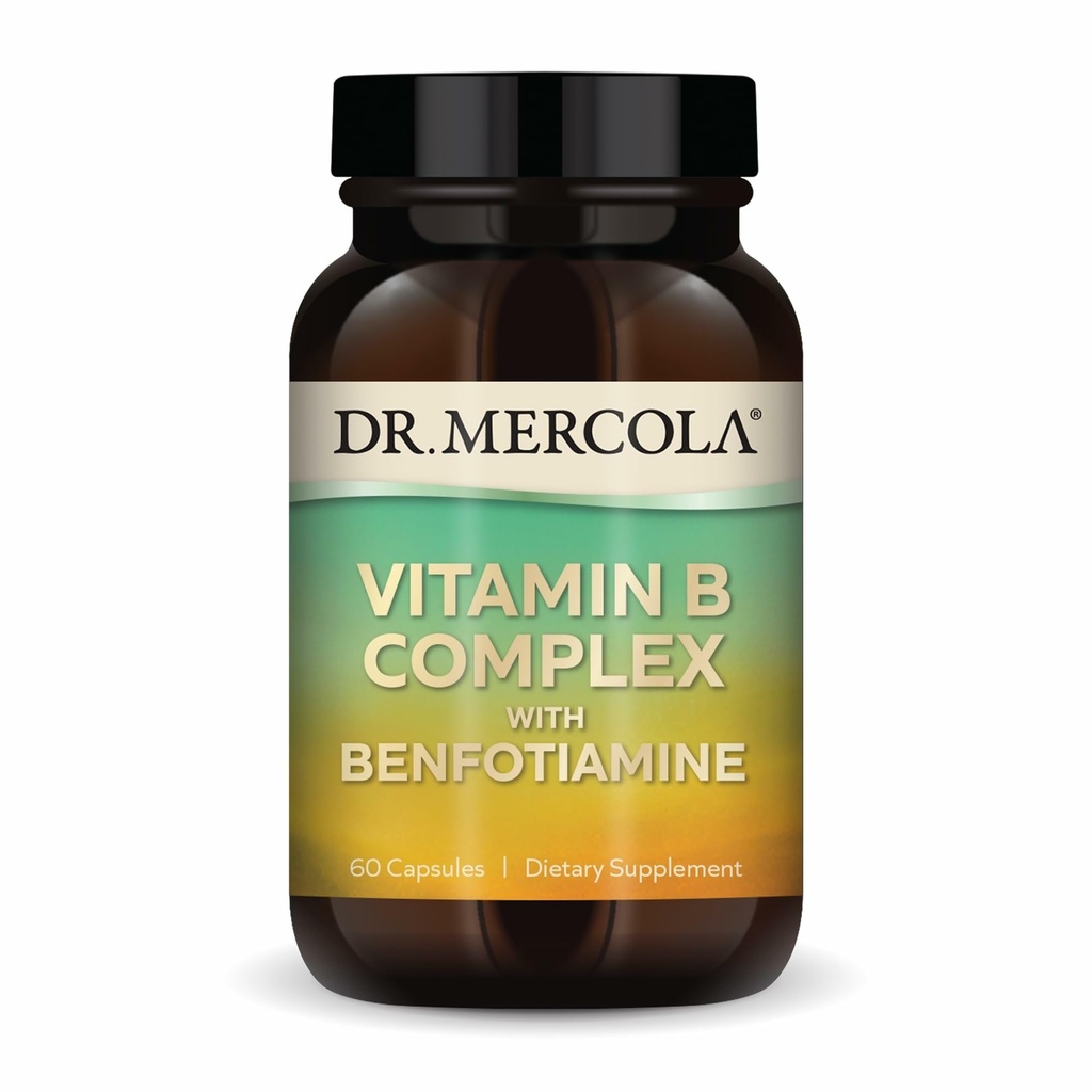 Dr. Mercola Vitamín B komplex s benfotiamínom - podporuje celulárne, mozgové a imunitné zdravie - non-GMO, bezlepkové a bez sóje - 60 kapsúl (30 porcií)