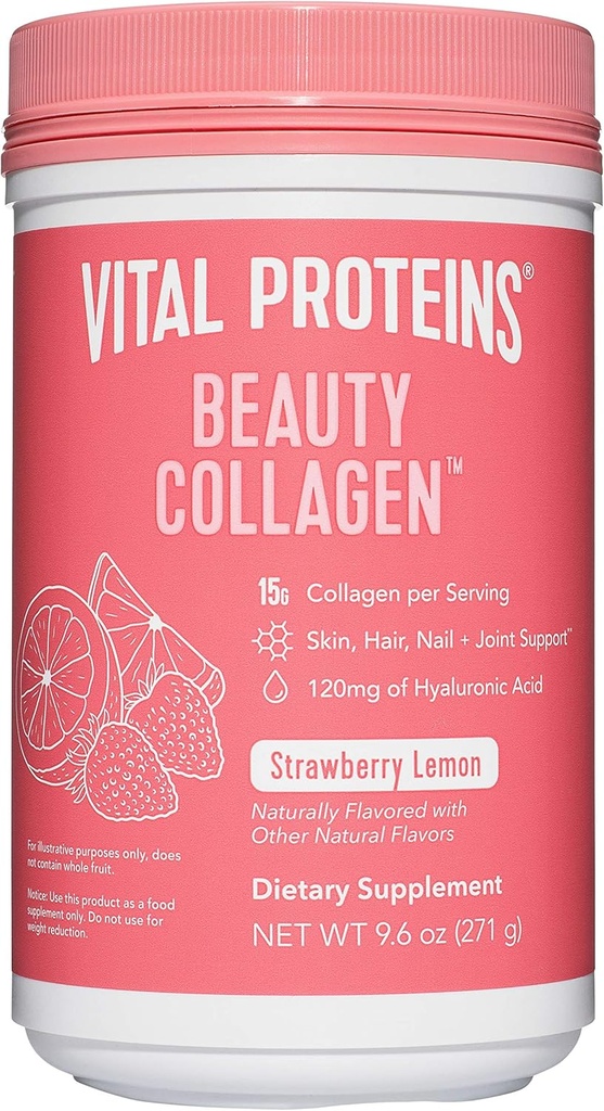 Vital Proteins Beauty Collagen (jahodová citrónová, kanister) - 120 mg kyseliny hyalurónovej a 15g kolagénu na obsluhu