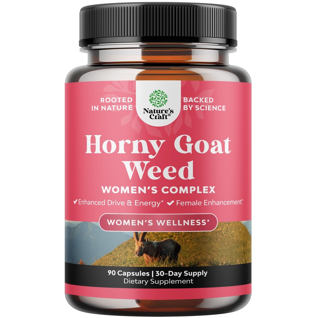 Horny Kozí burina pre ženy - Bylinné doplnky Hornygoatweed Dámske komplex pre Hormon Balance Podpora nálady & Celková ženská Wellness - Maca Root & Tribulus Terrestris Female Supplement - 90 Gróf