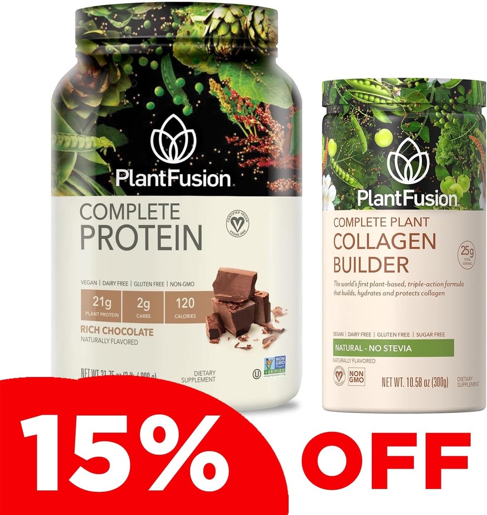 PlantFusion Complete Vegan Protein Powder and Collagen Bundle - Keto, Gluten Free, Soy Free, Non-Dairy, Non Sugar, Non-GMO