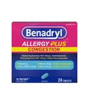 Benadryl Alergia Plus Kongescia Ultratabs, Medicína s Difenhydramín HCl Antihistaminikum & Fenylefrine HCl Nosal Dekongestant, Alergia & Sinus Kongescia Relief Tablety, 24 ot
