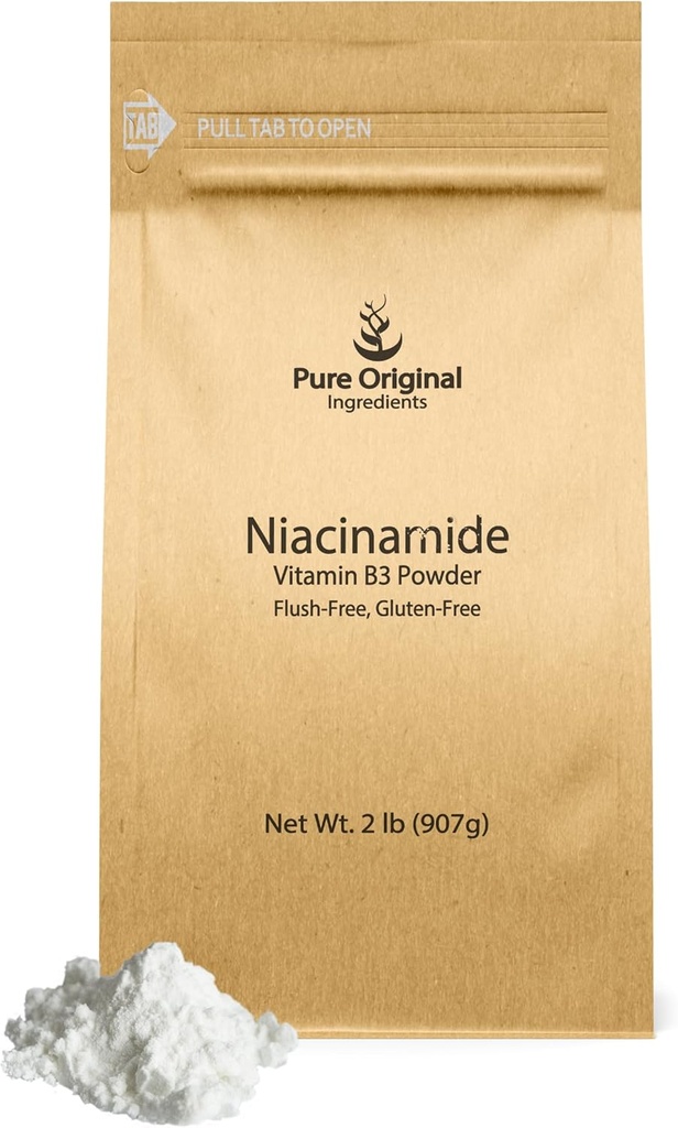 PURE ORIGINÁL SUROVINY Niacínamid (2 lb) Prášok neobsahujúci splachovací vitamín B3, Dietetický doplnok