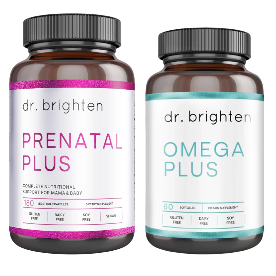 Dr. Brighten Prenatal Plus a Omega Plus Bundle pre tehotné alebo opatrovateľské matky, non-GMO, bez lepku, No Soy