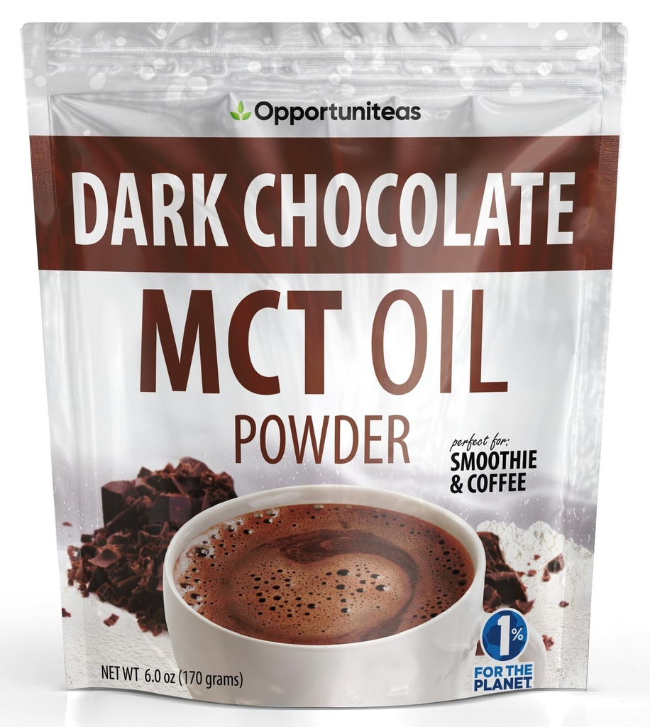 Opportuniteas MCT Oil Powder, Keto Creamer for Coffee, Drinks&Smoothies, Low Carb Keto Friendly, Boost Energy & Mental Focus, Supplement for Ketogenic Diet, Gluten Free&Non-GMO, Dark Chocolate 6 oz