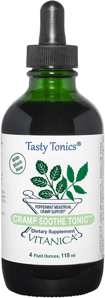 Vitanica Cramp Soothe Tonic, Dr Formulated Menstrual Cramp Support, s Black Haw Bark, Valerian Root, Ginger Root, a Garrya Herb, bez alkoholu, Vegan, 4 Ounce- Pro Logo