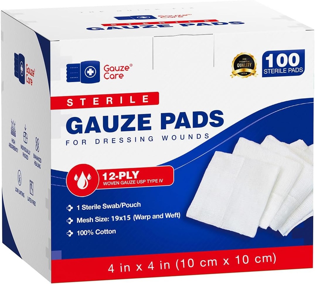 100ks Veľké Sterilné tampóny 4x4 Sterilné pre rany hromadne - 12ply Tkané Gauze Spongá 4x4 Sterilné - USP IV Dýchateľné mesh 4x4 Gauze Pads Sterilné pre zvýšenú absorpciu - Prvá pomoc lekár