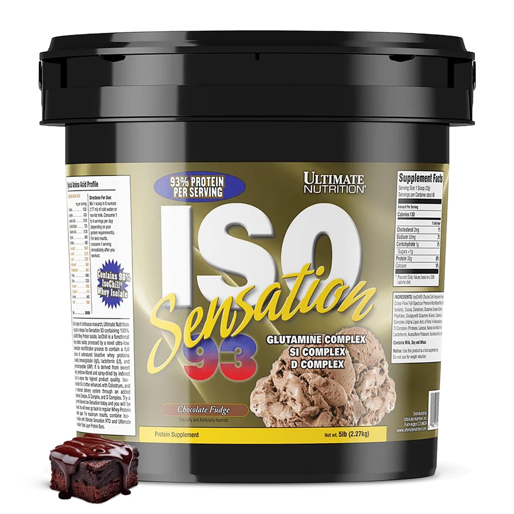 Ultimate Nutrition Iso Sensation 93 s glutamínom, Srvátkový proteín Izolát prášok, 30 Grams of Protein, Nízky Carb Protein Shakes, Keto Friendly, 5 libier, Čokoládové Fudge Ochutené