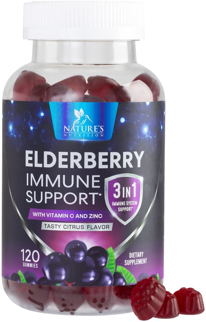 Brusnicové guličky s vitamínom C, D3 a zinkom - Imunitná podpora Gummy pre deti a dospelých, Čierne bazy extrakt Gummy Immune Health Suplement, Black Elder Berry Vitamín - 120 Gumies