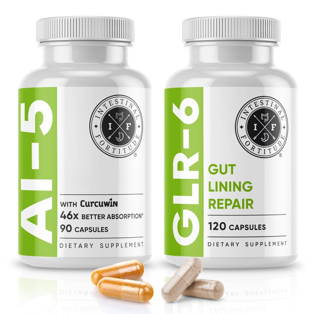 Intestinálna Fortitude AI-5 & GLR-6 Digestive Health Supplement Bundle w/Glutamine, Turmerica, Curcumin od Gut Health Capsule Supplement & Support Digestive Health, Non-GMO, Dairy Free - 30-Day Supply