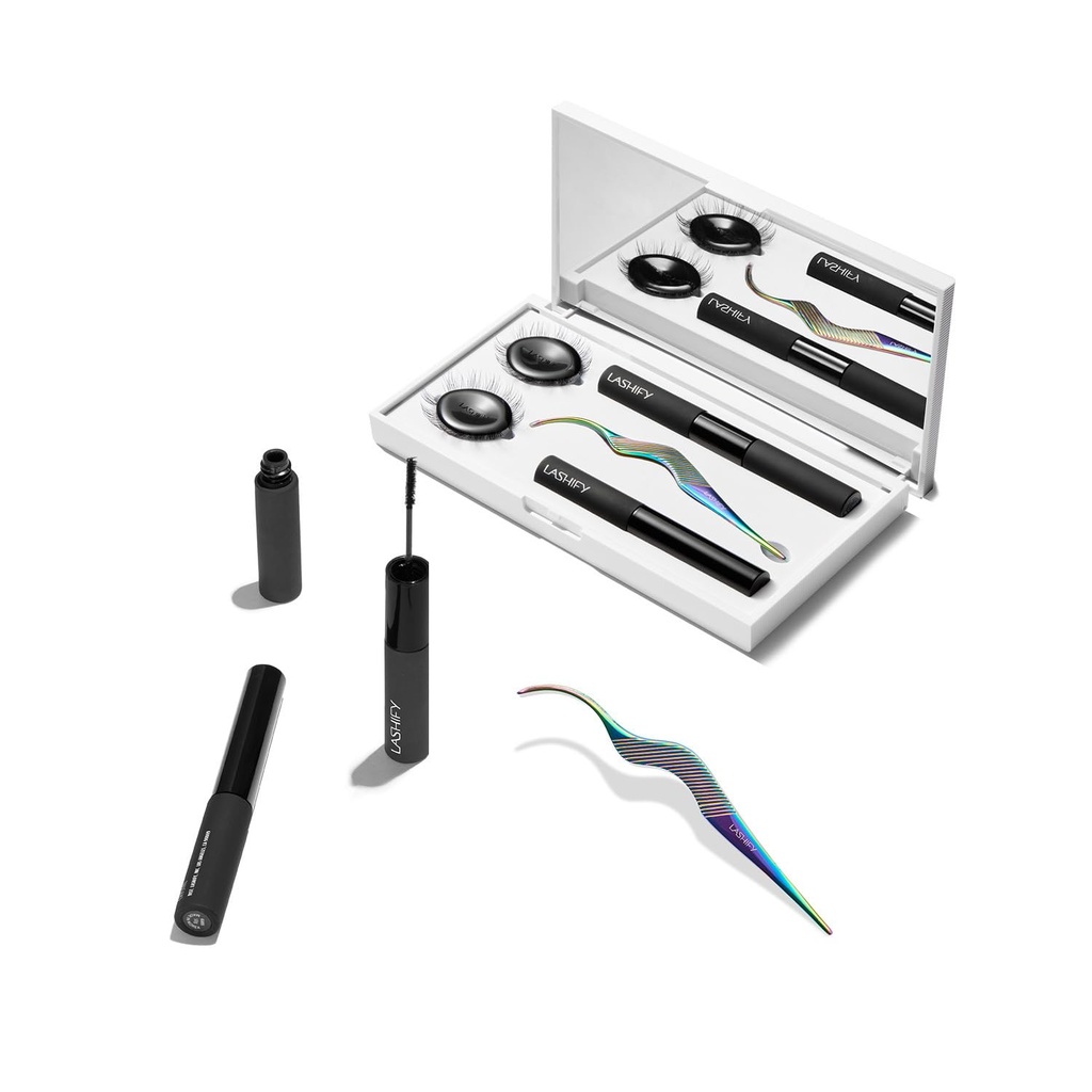 Lashify Control Kit - Kompletné DIY Eye Lash Štartovacia sada - Zosilniť Gossamer Black 10mm, 12mm, White Travel Case, Petite Wand