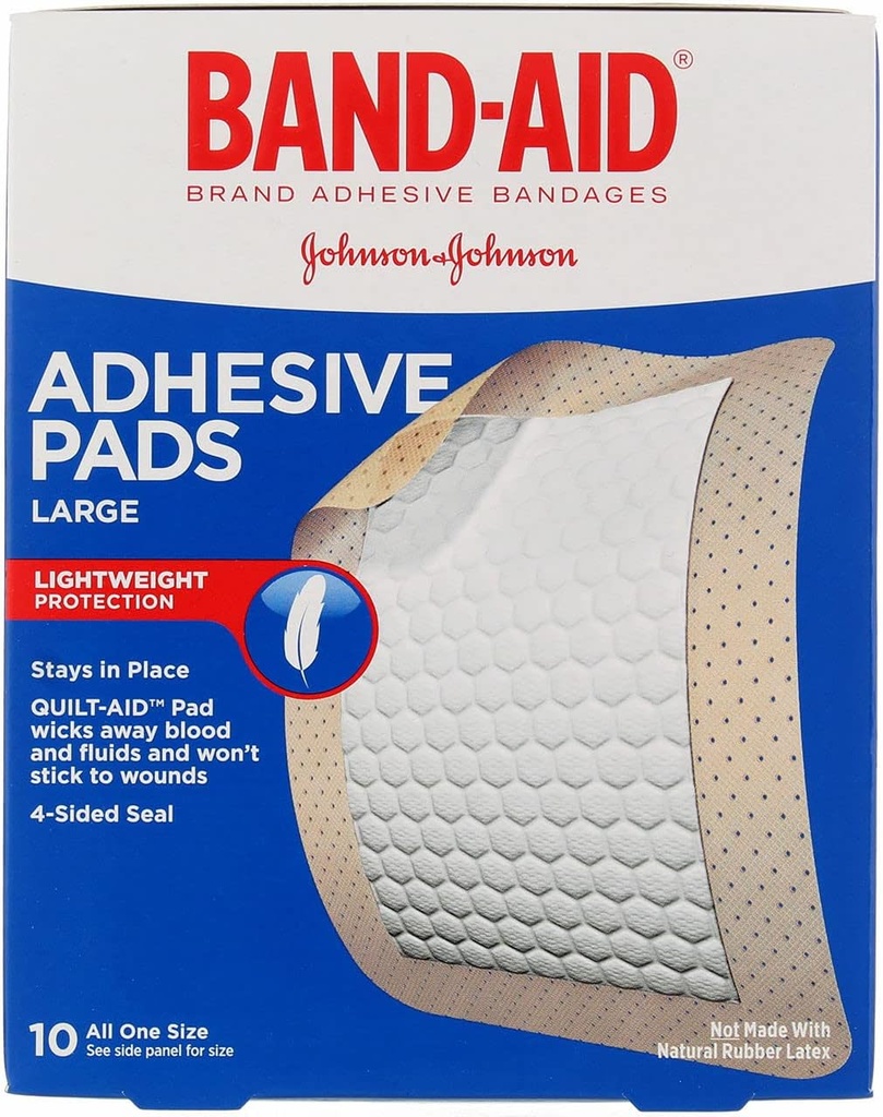 Band-Aid Brand Tru-Stay Adhezívne Pads, veľké sterilné pásy pre starostlivosť o rany a ochranu, veľká veľkosť, 10 ct (balenie 4)