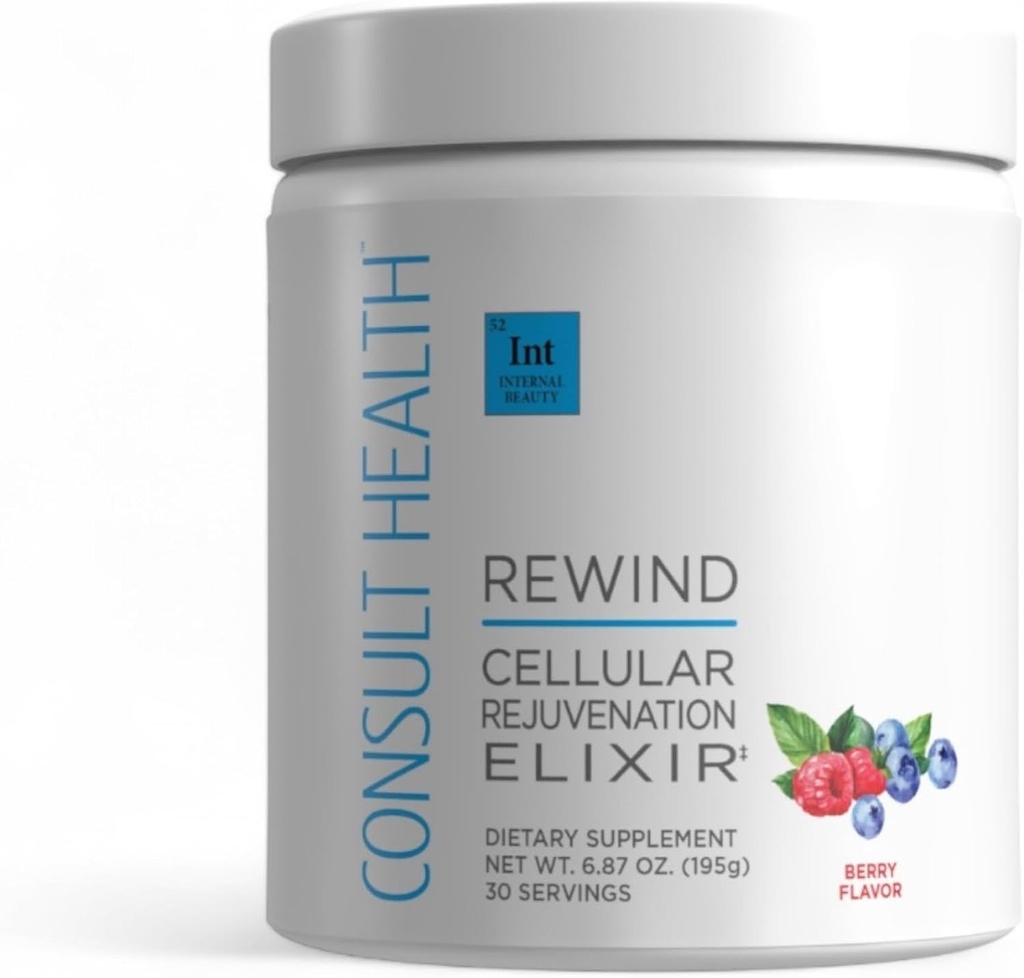 Consult Health Rewind 1 000 mg MSM, Cellular Rejuvenation Powder Drink Mix - Lycopene, Polyfenoly, Collagen & Elastin Podpora pre kĺby, koža, vlasy a nechty - Berry Flavor - 30 Servis