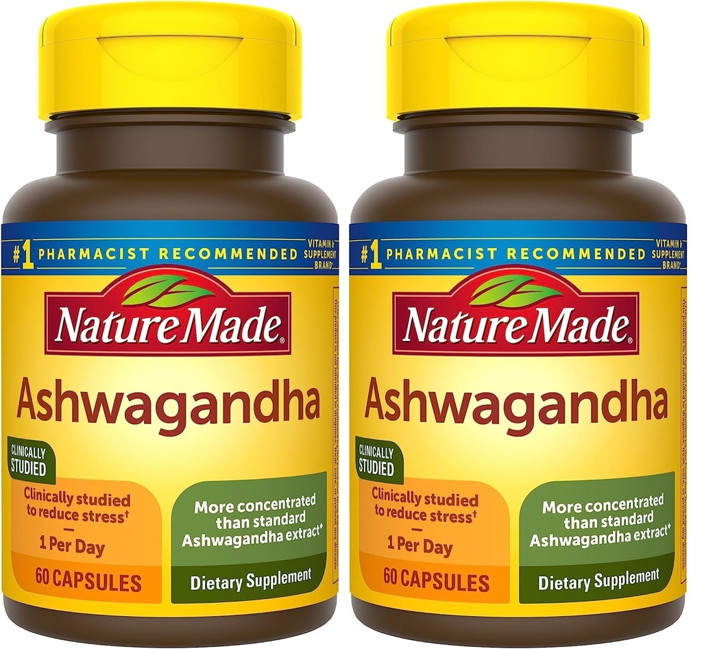 Nature Made Ashwagandha Kapsule 125mg od Stres Support, 60 Kapsule, 60 Day Supply (Pack of 2)