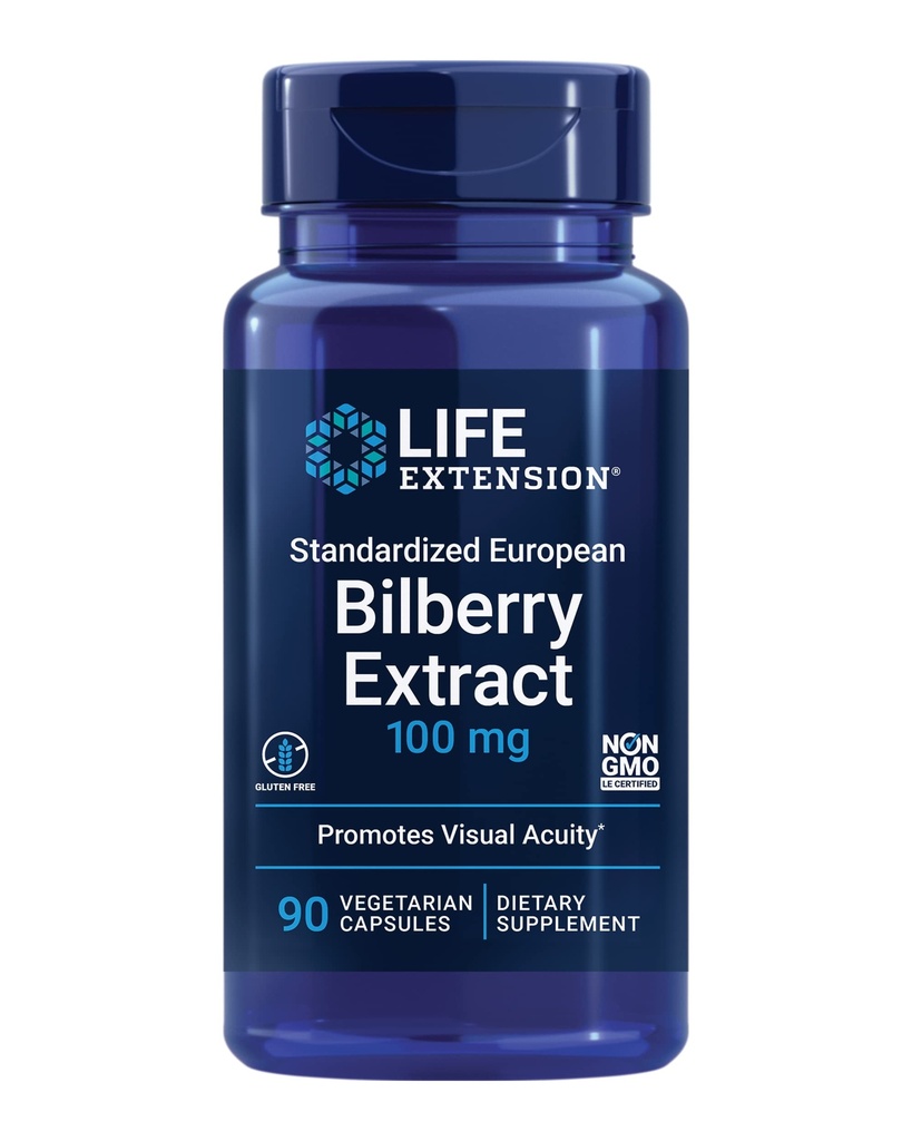 Life Extension Standardized European Bulberry Extract, 100 mg, MirtoSelect® Vaccinium myrtillus, Eye Health, Circulation, Mazanie, Gluten-free, non-GMO, Vegetarián, 90 Kapsule