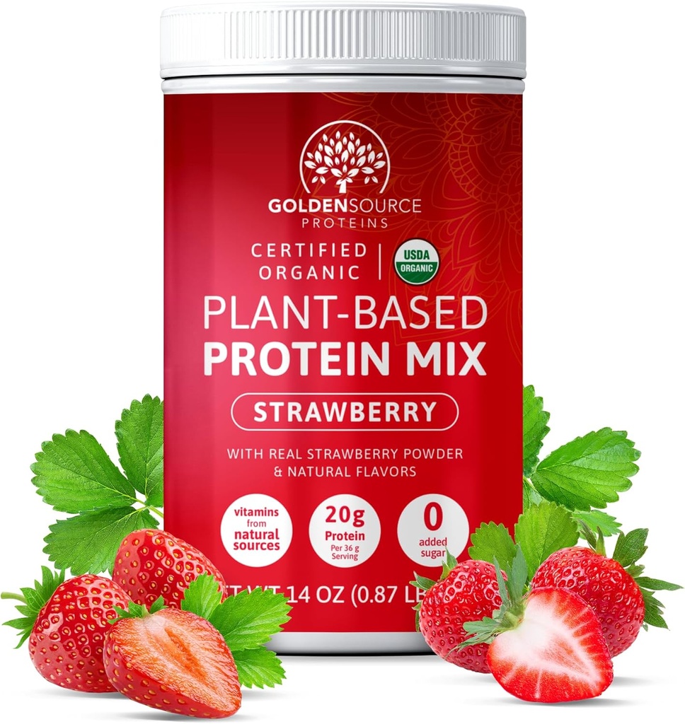 Strawberry - Rastlinný proteínový prášok, Bielkovina Mix, Proteín Prášok s vitamínmi a minerálmi, 20g bielkovín, & Kompletný Aminokyselinový profil, Vegánsky proteín prášok