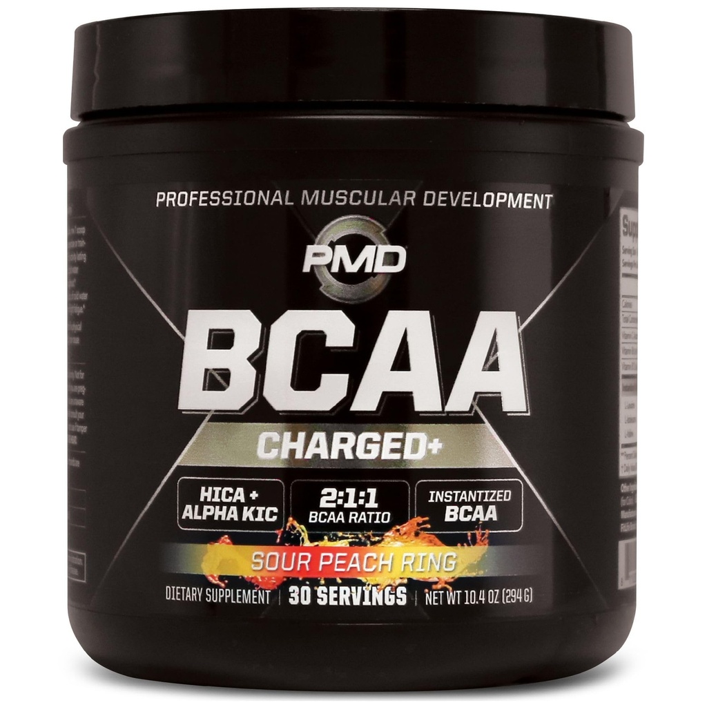 PMD Sports BCAA Nabité Delicious Amino Acid Drink Mix for Performance and Recovery - Zvýšenie svalovej funkcie pre cvičenie a každodennú energiu - Kyslý broskyňový prsteň (30 Servings)