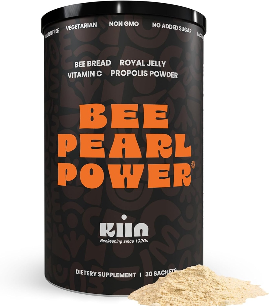 Kiin včelí chlieb prášok - Fermentované pollen a med, 100% prírodné multivitamíny, Superfood pre energiu, Metabolizmus, spánok, zotavenie, imunita obsahuje kráľovské želé a Propolis