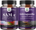 Bundle Pure SAM-E Nootropic Brain Supplement and Mood Enhancer Organic Ashwagandha Kapsule - Podpora mozgu doplnok - tyreoid Energy Focus and Adrenal Support