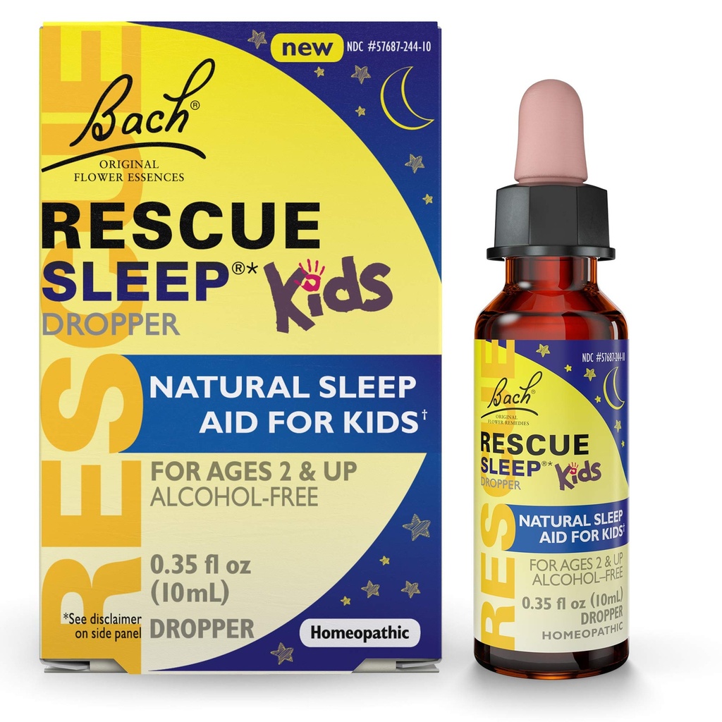Bach RESCUE SLEEP KIDS Dropper 10ml, Prírodný spánok a pomoc na zmiernenie stresu, Homeopatická vymiznutie kvetov, bez melatonínu, cukru a lepidla, deti-priateľsky, nealkoholová formula