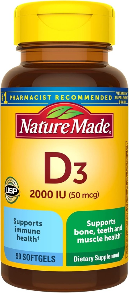 Prírodné vitamín D3 2000 IU (50 μg), vitamín D doplnok pre kosti, zuby, svalovej hmoty a imunitného zdravia, 90 Softgels, 90 dní