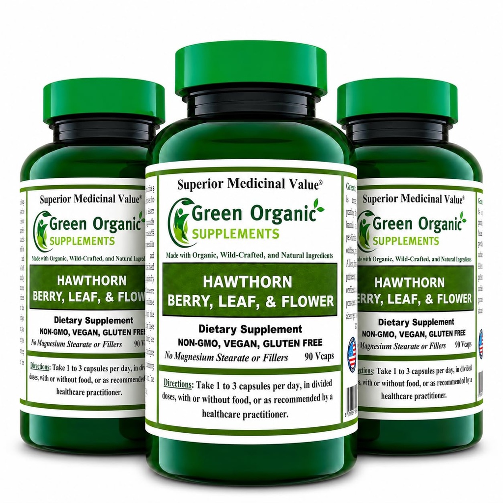 Green Organic Supplements Hawthorn Berry Kapsule, Leaf, Kvetina, Hawthorn Doplnky obsahuje 90 Kapsule, Prírodné Hawthorn Byliny pre Kardiovaskulárne a prírodnej starostlivosti o srdce (Obsah 3)