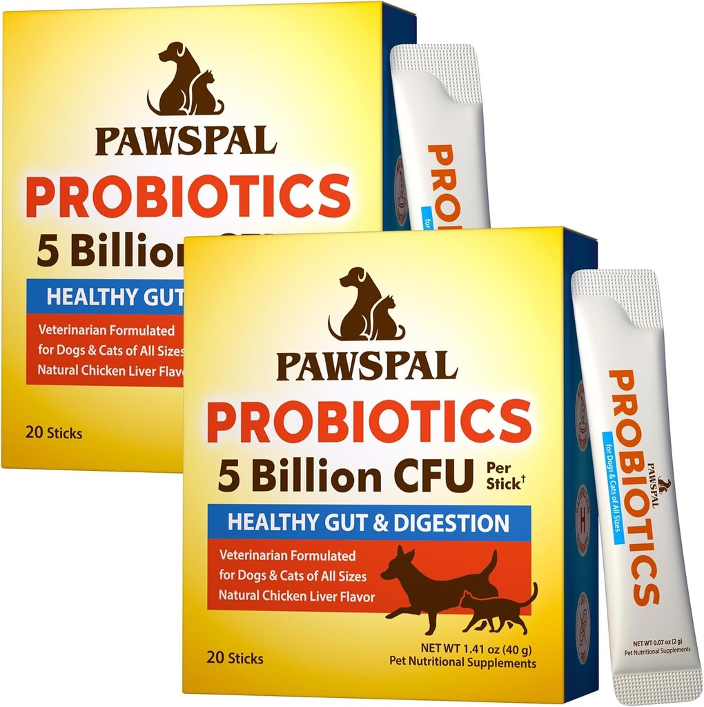 Probiotiká pre psy a mačky, 5 miliárd CFU, Veterinárska formulovaná, Tráviace a imunitné zdravie, Gut Flora Balance, Všetky prírodné probiotické prášok, Kuracie pečeňové chute, 40 Sticks